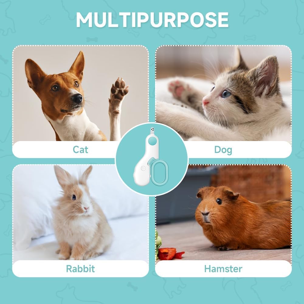 قصافة اظافر الحيوانات الاليفة والكلاب والقطط مع ضوء LED، قصافة اظافر صغيرة محمولة للكلاب، اداة مبتكرة للعناية بمخالب الكلاب والارانب والقطط في الاماكن المغلقة