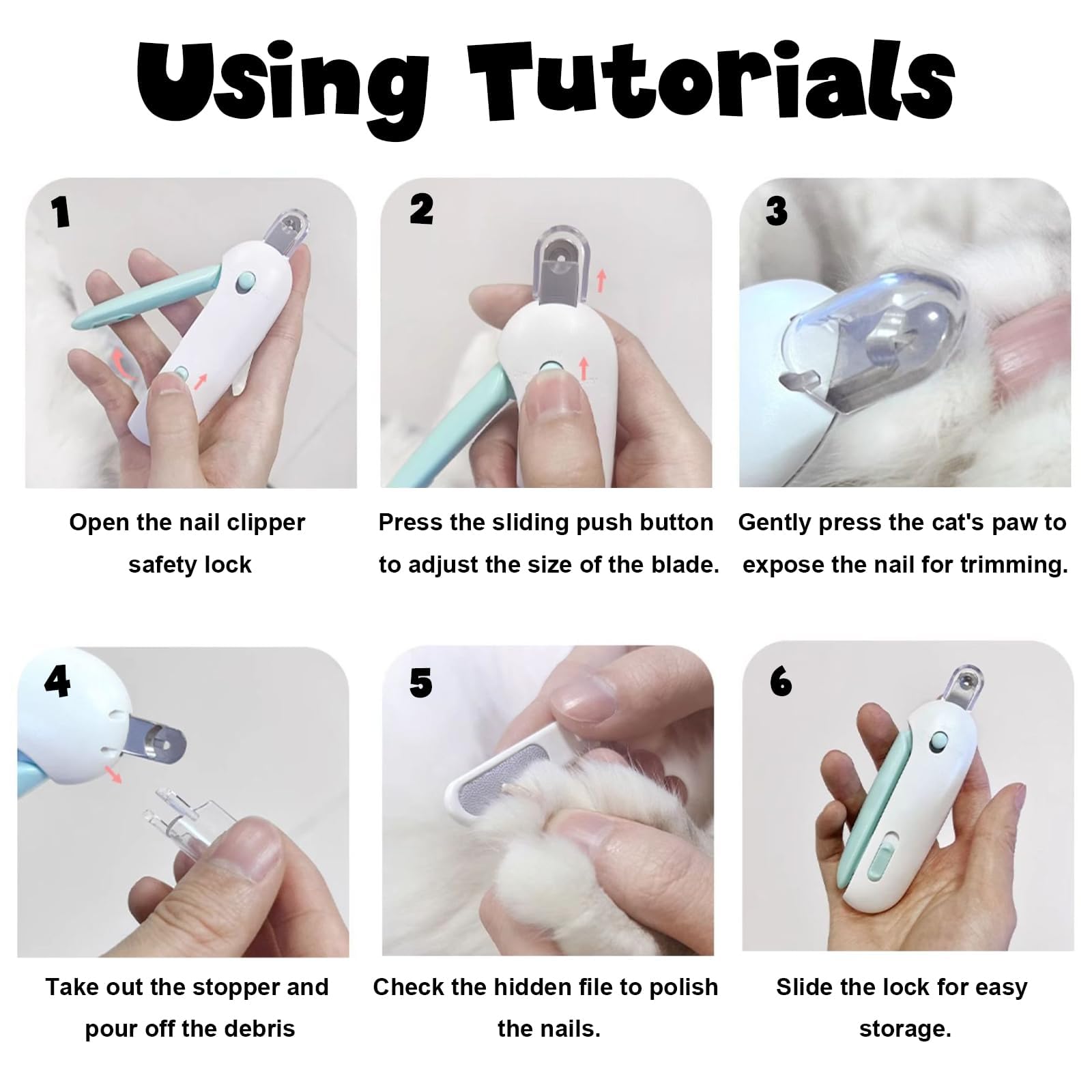 قصافة اظافر القطط للتشذيب اللطيف، حجم قابل للتعديل، شفرات بفتحة دائرية، تخزين مدمج للغبار، مبرد اظافر مخفي، اداة العناية بالحيوانات الاليفة للعناية الامنة والمحبة (ازرق)