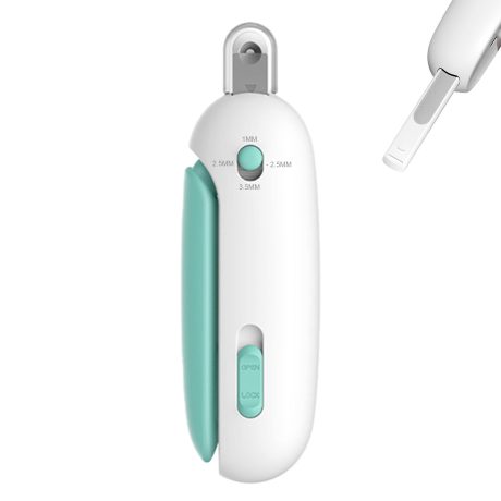 قصافة اظافر القطط للتشذيب اللطيف، حجم قابل للتعديل، شفرات بفتحة دائرية، تخزين مدمج للغبار، مبرد اظافر مخفي، اداة العناية بالحيوانات الاليفة للعناية الامنة والمحبة (ازرق)