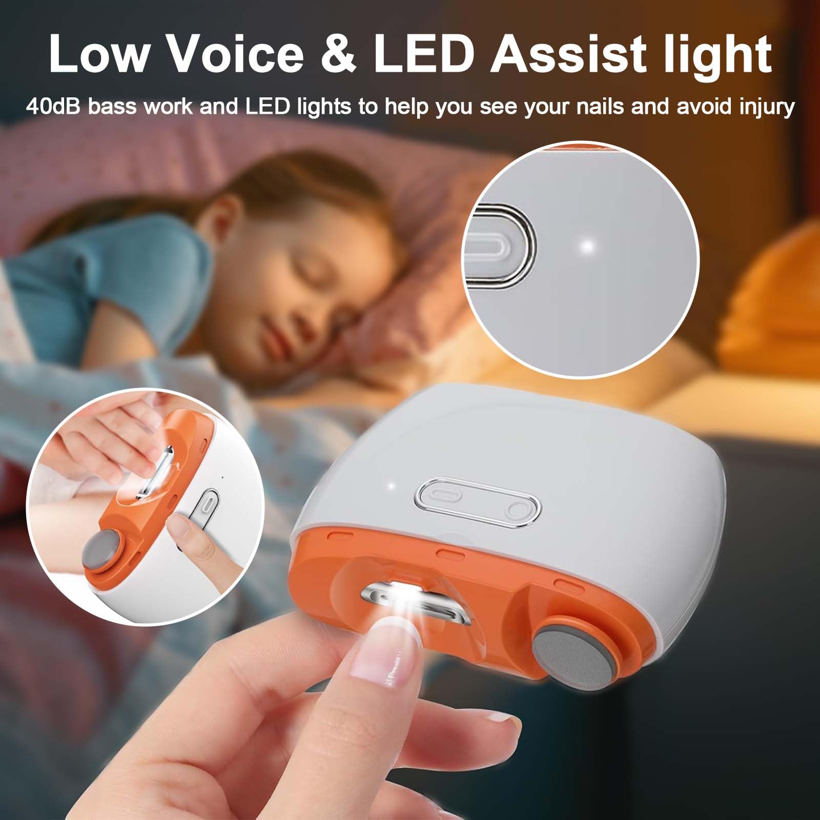 قصافة اظافر كهربائية اوتوماتيكية 2 في 1، قصافة اظافر وملمع اظافر للاطفال مع ضوء LED وتخزين قصاصات الاظافر، قابلة لاعادة الشحن بمنفذ USB للاطفال والنساء وكبار السن