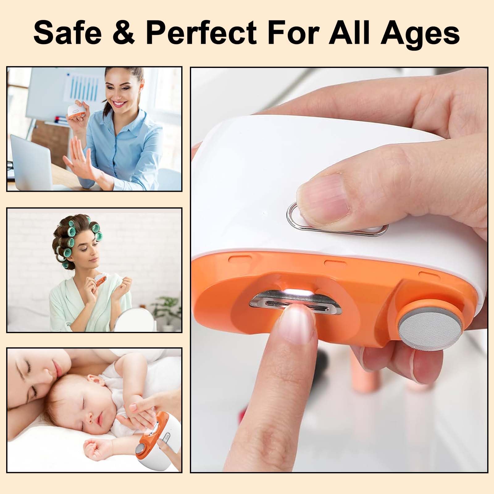 قصافة اظافر كهربائية اوتوماتيكية 2 في 1، قصافة اظافر وملمع اظافر للاطفال مع ضوء LED وتخزين قصاصات الاظافر، قابلة لاعادة الشحن بمنفذ USB للاطفال والنساء وكبار السن