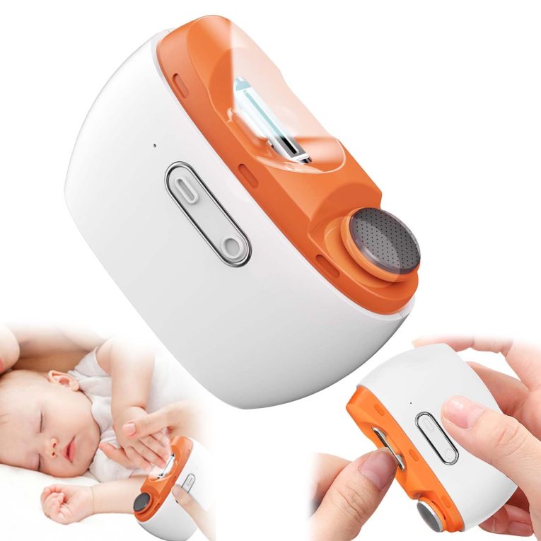 قصافة اظافر كهربائية اوتوماتيكية 2 في 1، قصافة اظافر وملمع اظافر للاطفال مع ضوء LED وتخزين قصاصات الاظافر، قابلة لاعادة الشحن بمنفذ USB للاطفال والنساء وكبار السن