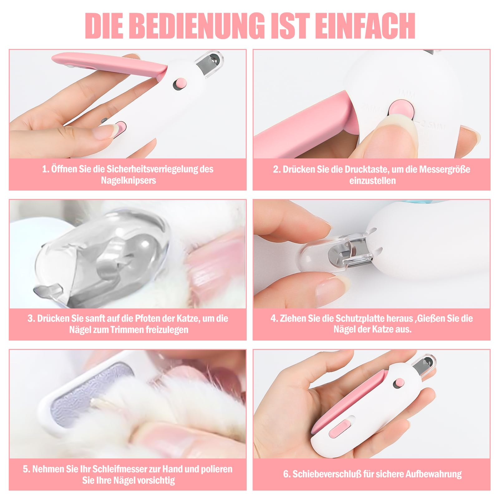 قصافة اظافر للقطط والكلاب من انكورينا، قصافة اظافر للقطط والكلاب، قصافة اظافر من الستانلس ستيل، اداة تشذيب اظافر القطط، قصافة اظافر القطط مع مبرد وحماية (بينك)