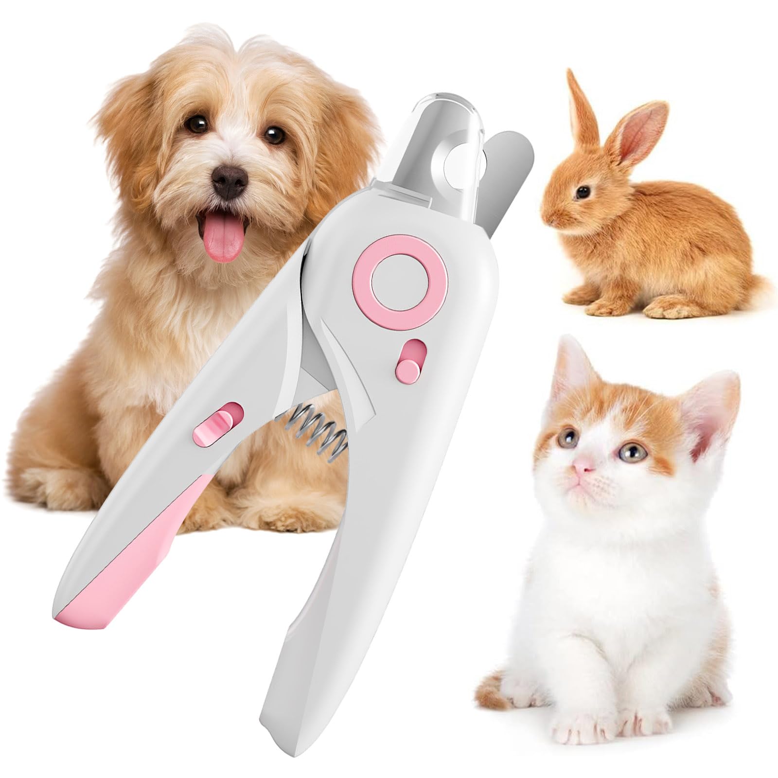قصافة اظافر مع ضوء LED للقطط والكلاب، قصافة اظافر احترافية لمنع القص الزائد والعناية بالحيوانات الاليفة (بينك)