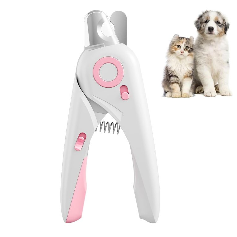 قصافة اظافر مع ضوء LED للقطط والكلاب، قصافة اظافر احترافية لمنع القص الزائد والعناية بالحيوانات الاليفة (بينك)