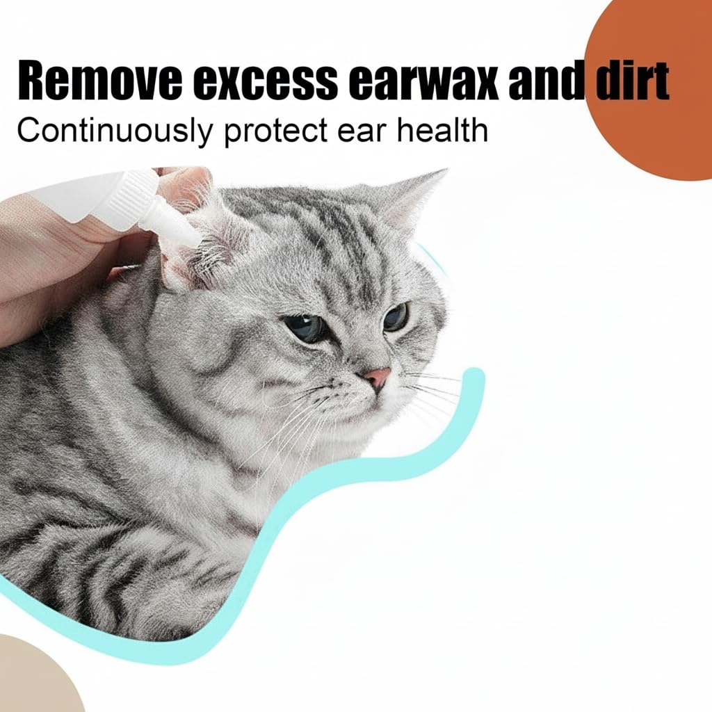 قطرات منظف اذن الحيوانات الاليفة 50 مل، عناية لطيفة للاذن للكلاب والقطط، تزيل الاوساخ والشمع والروائح الكريهة