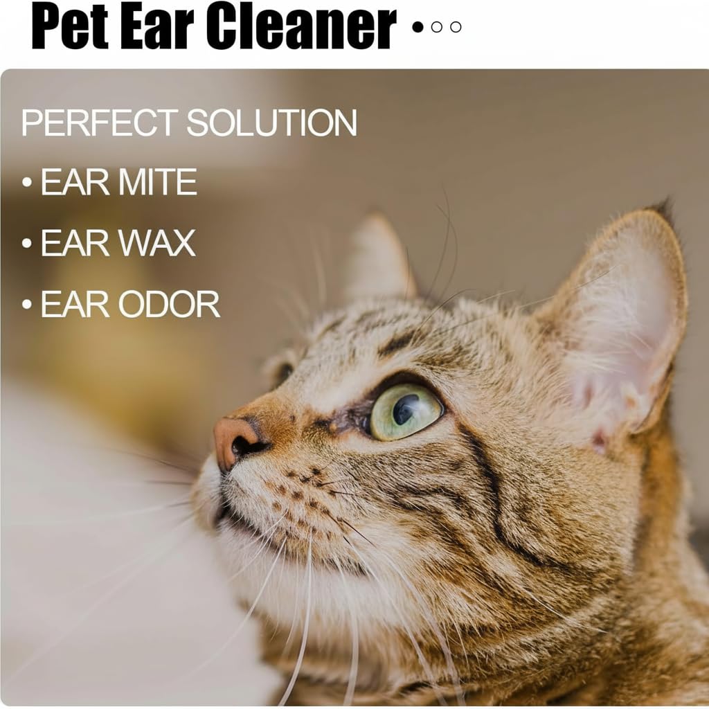 قطرات منظف اذن الحيوانات الاليفة 50 مل، عناية لطيفة للاذن للكلاب والقطط، تزيل الاوساخ والشمع والروائح الكريهة