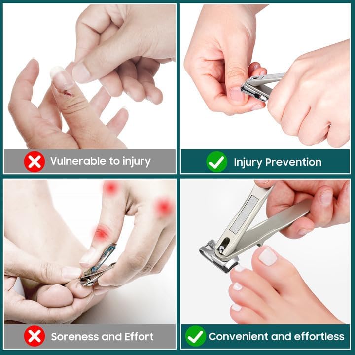 قلامة أظافر لكبار السن لأظافر اليدين والقدمين دوارة 360 درجة وبمقبض طويل ومبرد أظافر مدمج، مقص أظافر ستانلس ستيل كبير شديد التحمل حاد للغاية وقوي للأظافر السميكة