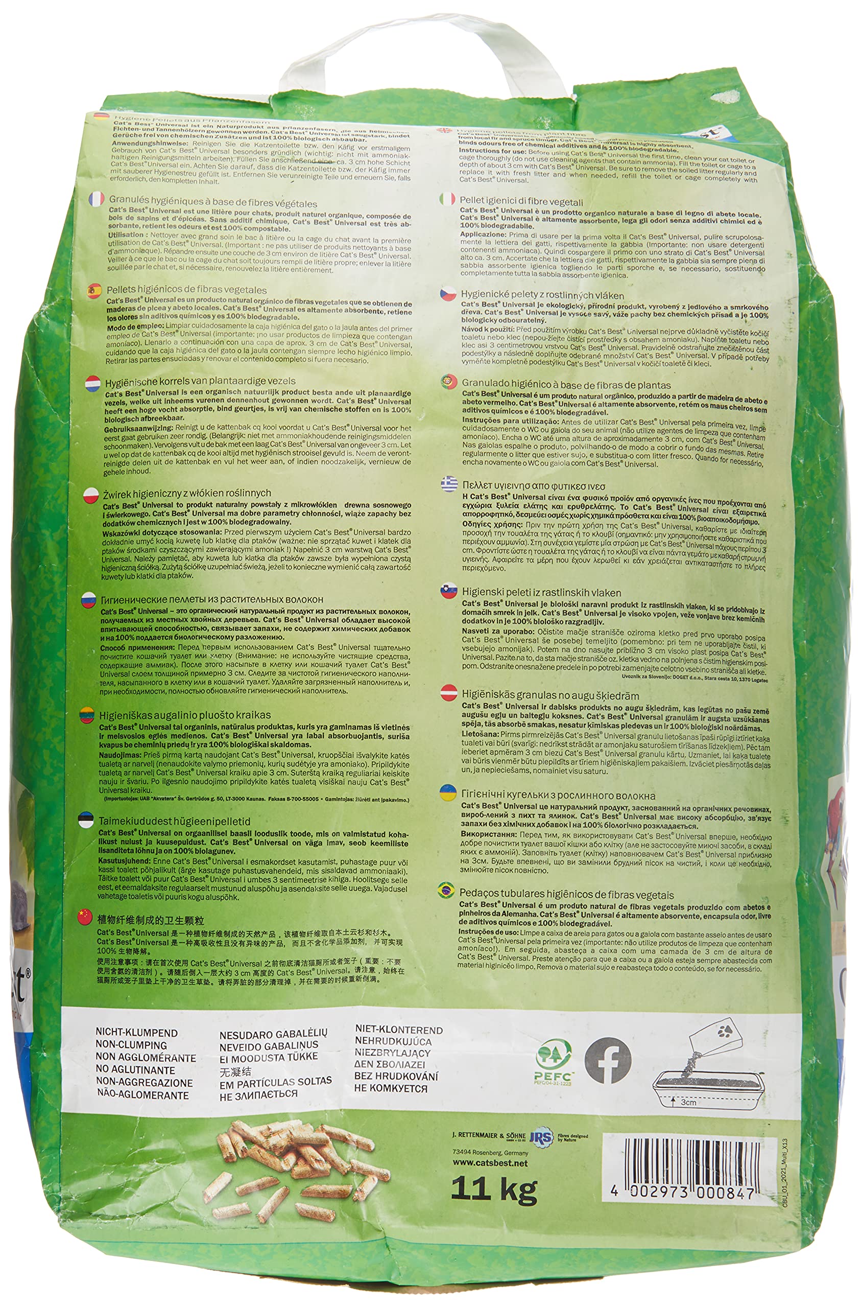كاتس بيست يونيفيرسال هو رمل نباتي 100% غير متكتل للحيوانات الصغيرة مصنوع من كريات الألياف النباتية - للقطط وغيرها من الحيوانات الصغيرة 11 كغم / 20 لتر