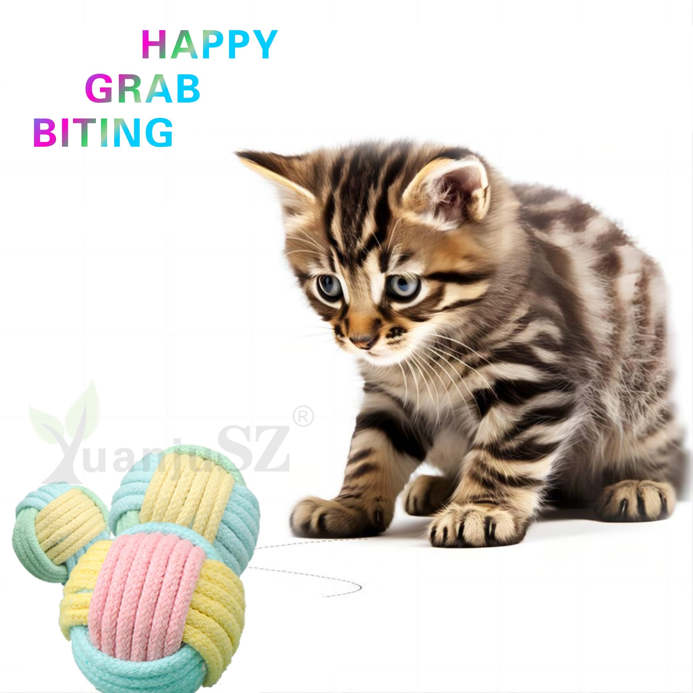 كرات لعبة للقطط الصغيرة مع جرس من يوانجوسز، كرات تفاعلية رياضية للقطط مصنوعة من حبل قطني، العاب لعب للحيوانات الاليفة في الاماكن المغلقة والمفتوحة، مناسبة للقطط والقطط والكلاب (قطعتين)