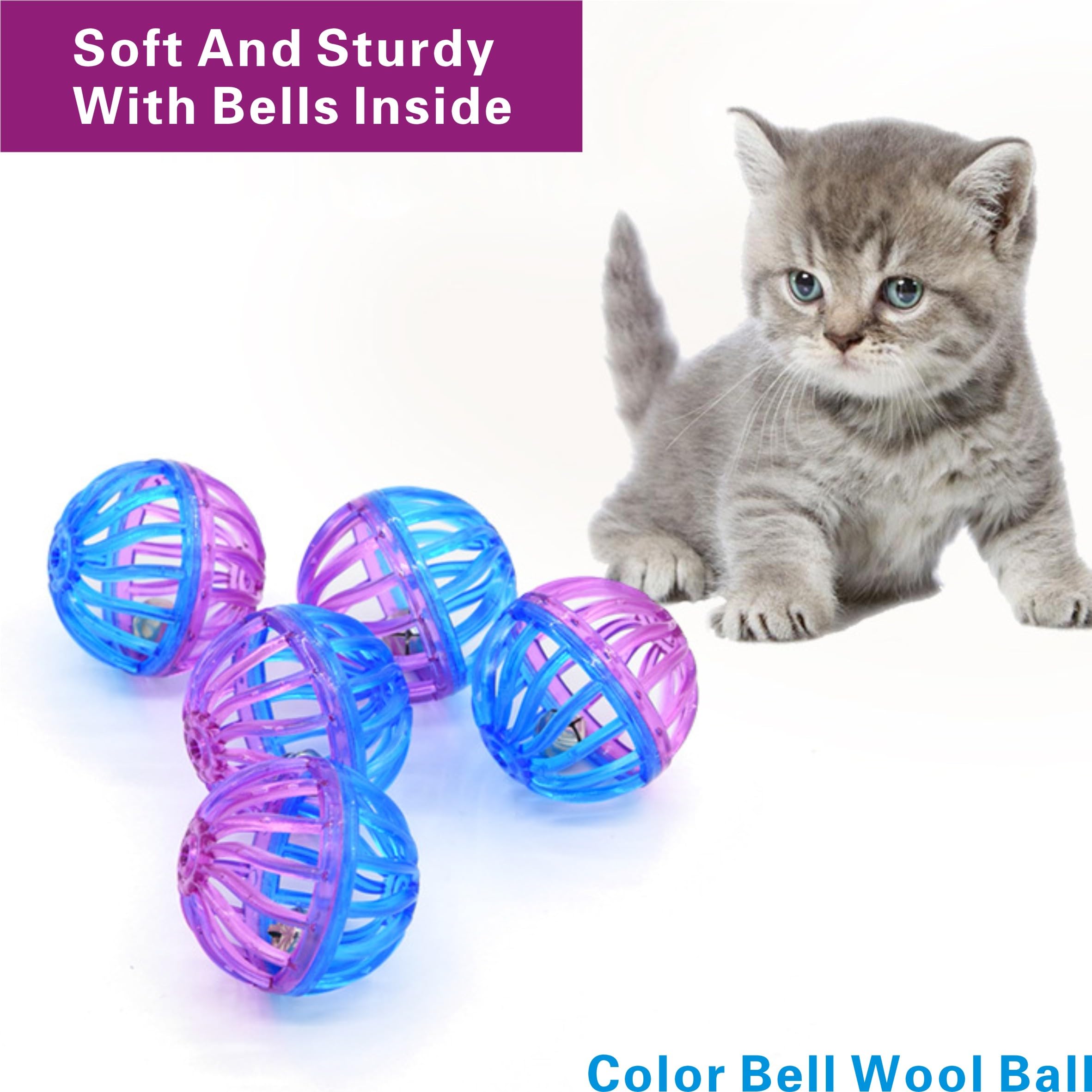 كرة لعب للقطط (عبوة من 6 قطع) كرة تفاعلية من فوم ايفا الناعم بلون احمر قوس قزح وكرة جرس للقطط. لعبة القط المفضلة للقطط، لعبة جرو كرة مطاردة هادئة، كرة اسفنجية، كرة لعبة للقطط مع جرس