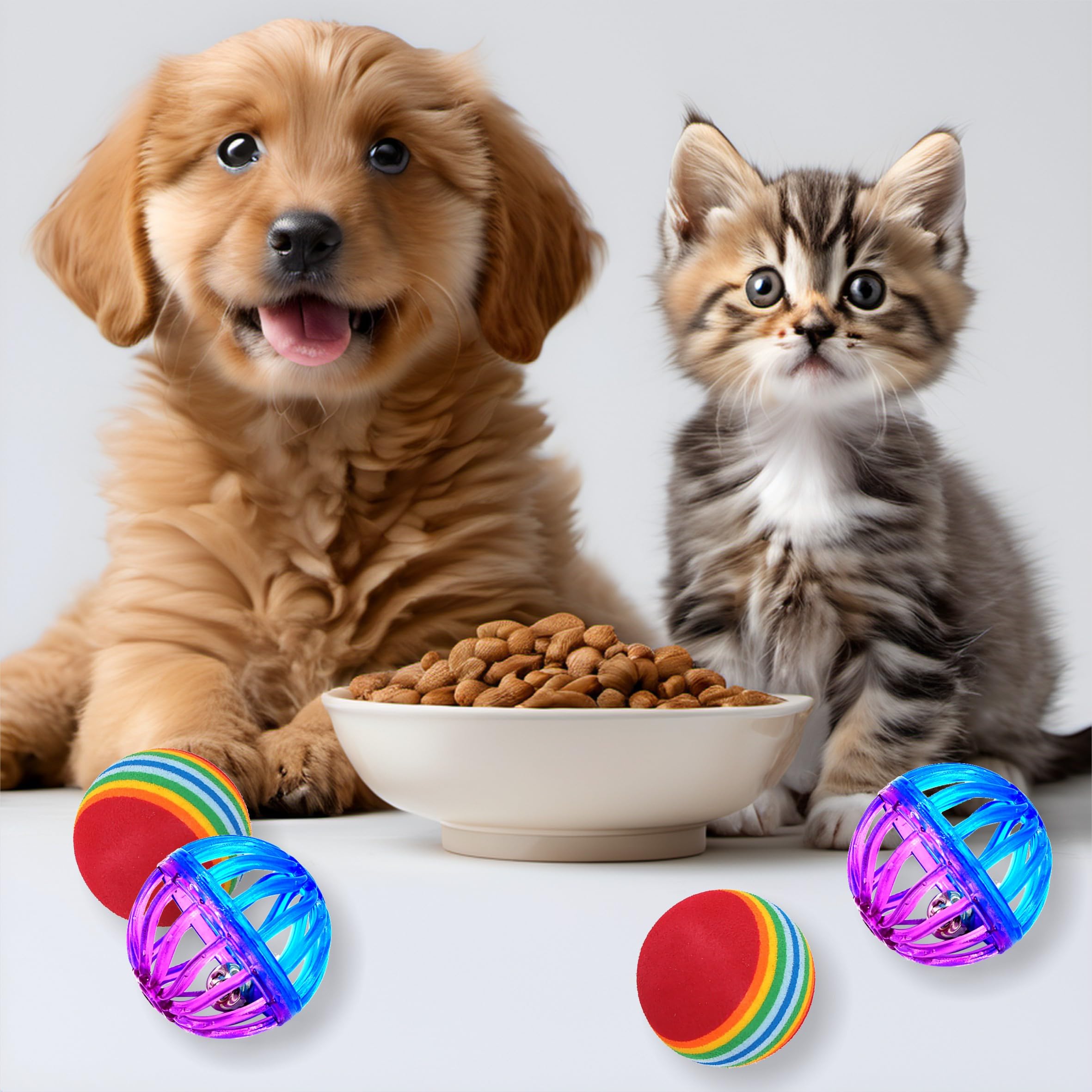 كرة لعب للقطط (عبوة من 6 قطع) كرة تفاعلية من فوم ايفا الناعم بلون احمر قوس قزح وكرة جرس للقطط. لعبة القط المفضلة للقطط، لعبة جرو كرة مطاردة هادئة، كرة اسفنجية، كرة لعبة للقطط مع جرس