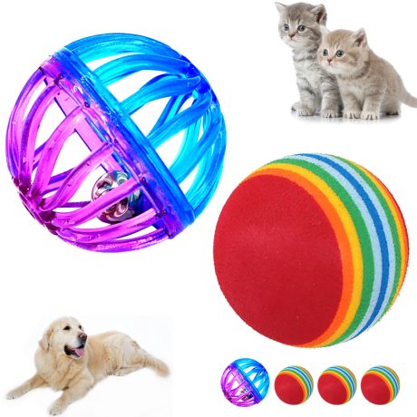 كرة لعب للقطط (عبوة من 6 قطع) كرة تفاعلية من فوم ايفا الناعم بلون احمر قوس قزح وكرة جرس للقطط. لعبة القط المفضلة للقطط، لعبة جرو كرة مطاردة هادئة، كرة اسفنجية، كرة لعبة للقطط مع جرس