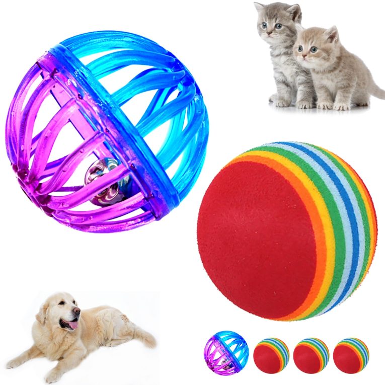 كرة لعب للقطط (عبوة من 6 قطع) كرة تفاعلية من فوم ايفا الناعم بلون احمر قوس قزح وكرة جرس للقطط. لعبة القط المفضلة للقطط، لعبة جرو كرة مطاردة هادئة، كرة اسفنجية، كرة لعبة للقطط مع جرس