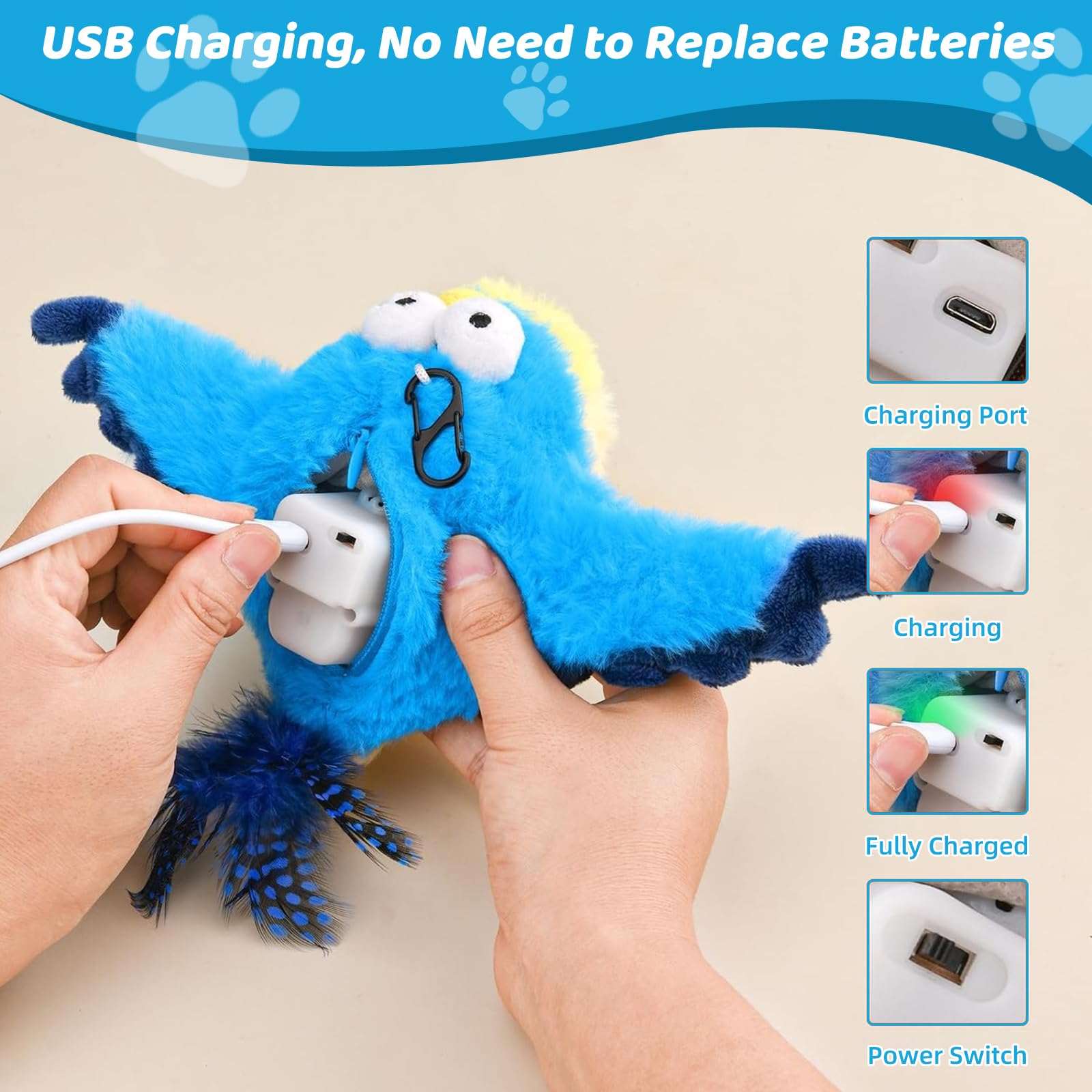 لعبة الطيور الطائرة للقطط من بابوريتش، لعبة قطط تفاعلية جديدة 2025 للقطط البالغة التي تشعر بالملل في الاماكن المغلقة