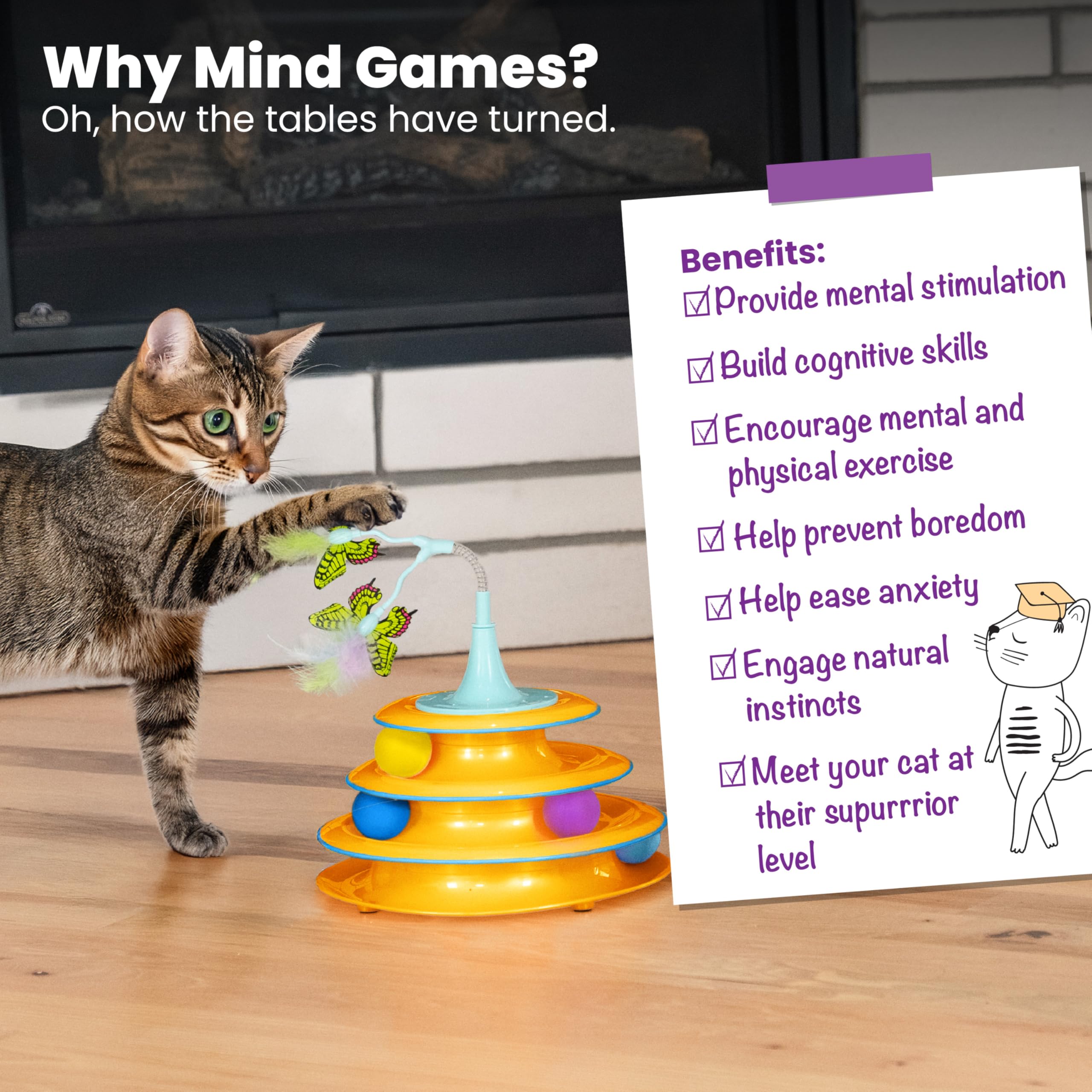 لعبة برج المسارات للقطط من كات ستيجز - 3 مستويات من اللعب التفاعلي - مسار دائري مع كرات متحركة تلبي احتياجات القطط للصيد والمطاردة والتمارين