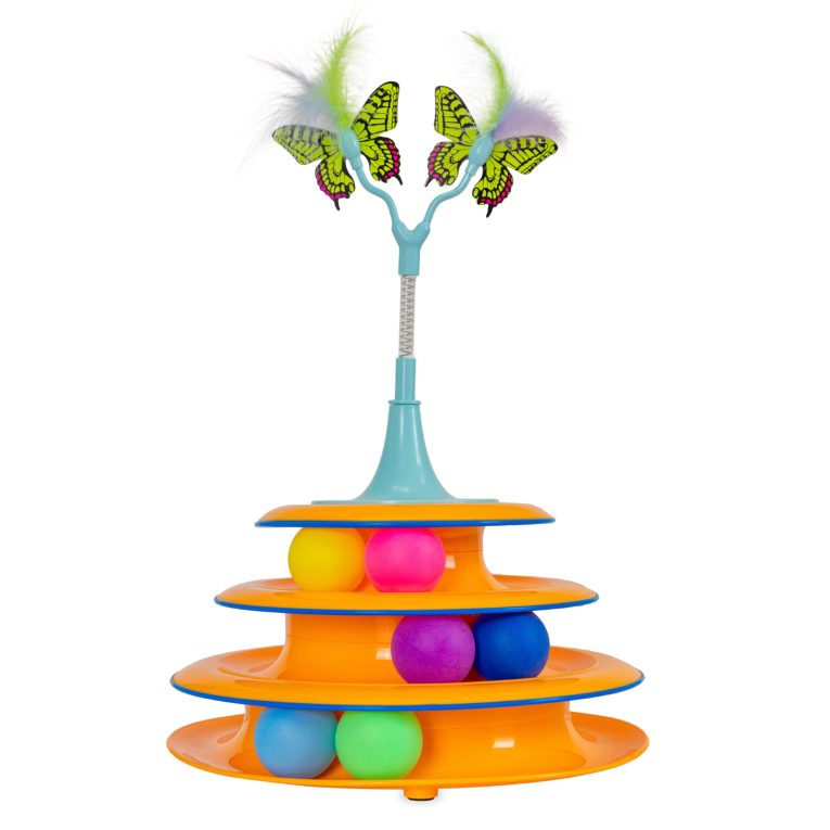 لعبة برج المسارات للقطط من كات ستيجز - 3 مستويات من اللعب التفاعلي - مسار دائري مع كرات متحركة تلبي احتياجات القطط للصيد والمطاردة والتمارين