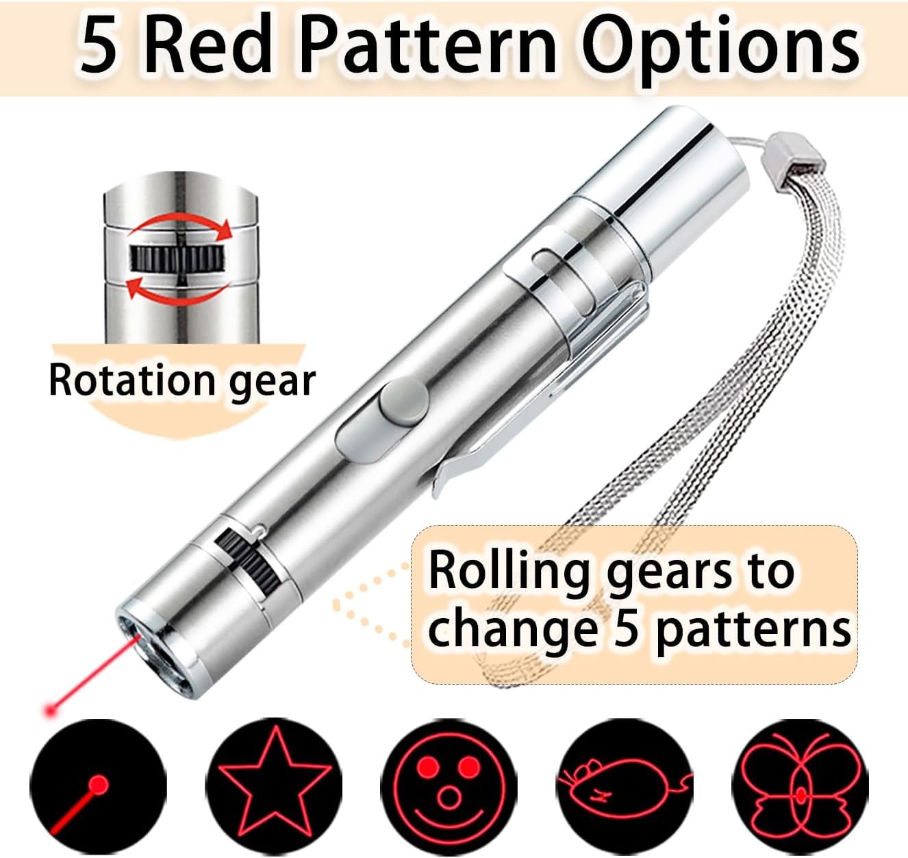 لعبة تفاعلية للقطط والكلاب 7 في 1 بمؤشر ليزر أحمر قابل لإعادة الشحن بمنفذ USB، لعبة مطاردة لتدريب الحيوانات الأليفة مع أنماط إضاءة كلاسيكية من سكاي تاتش، قطعتان