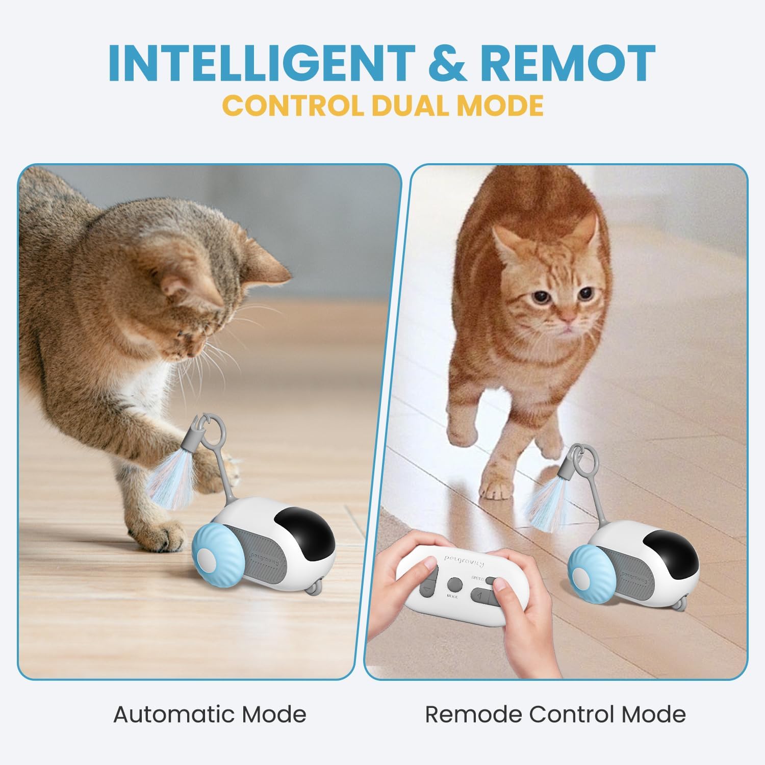لعبة تفاعلية مطورة للقطط بجهاز تحكم عن بعد في الأماكن المغلقة بتصميم سيارة لعبة ذكية ذاتية التشغيل وقابلة لإعادة الشحن بمنفذ USB مع ريش من نيكومي (لون برتقالي)