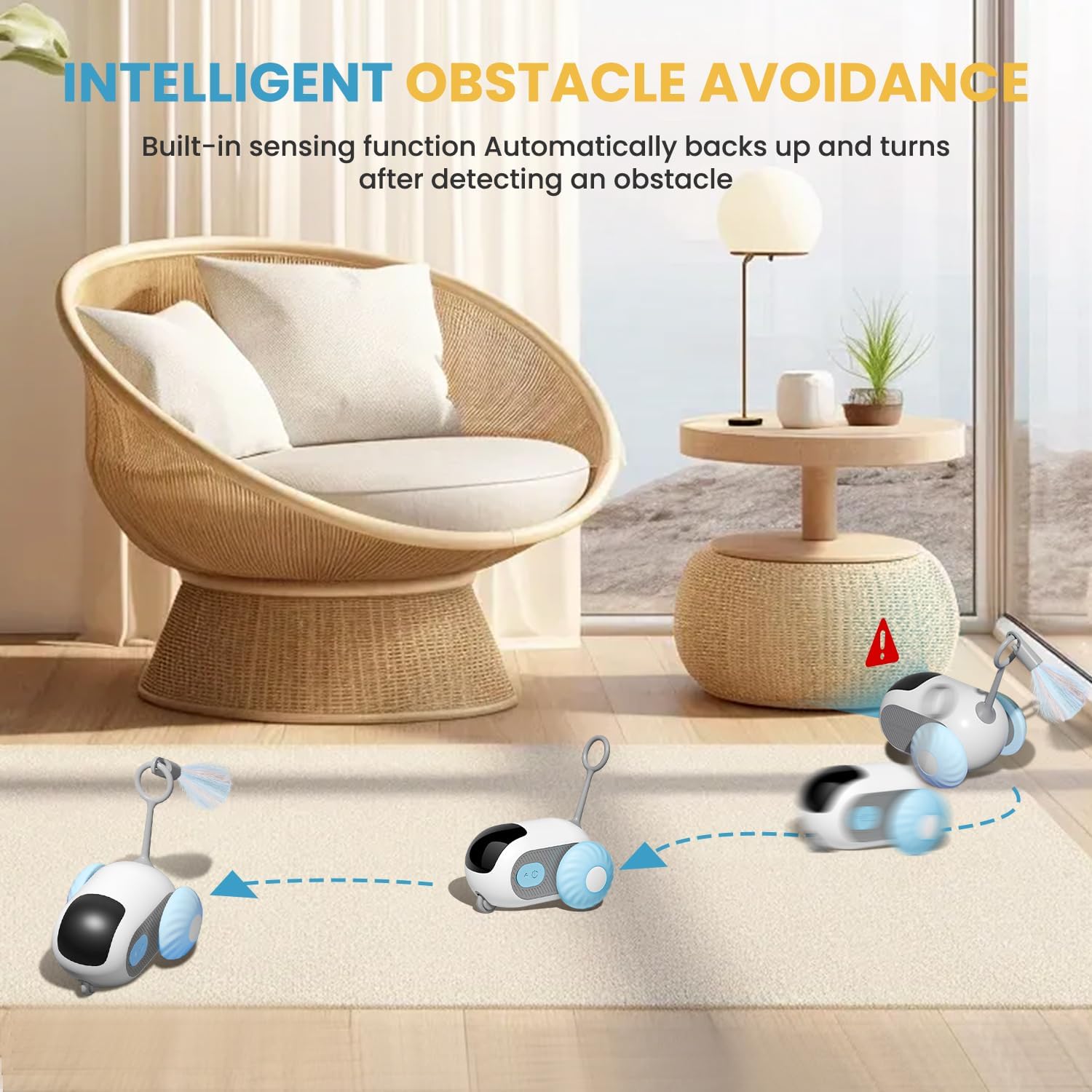 لعبة تفاعلية مطورة للقطط بجهاز تحكم عن بعد في الأماكن المغلقة بتصميم سيارة لعبة ذكية ذاتية التشغيل وقابلة لإعادة الشحن بمنفذ USB مع ريش من نيكومي (لون برتقالي)