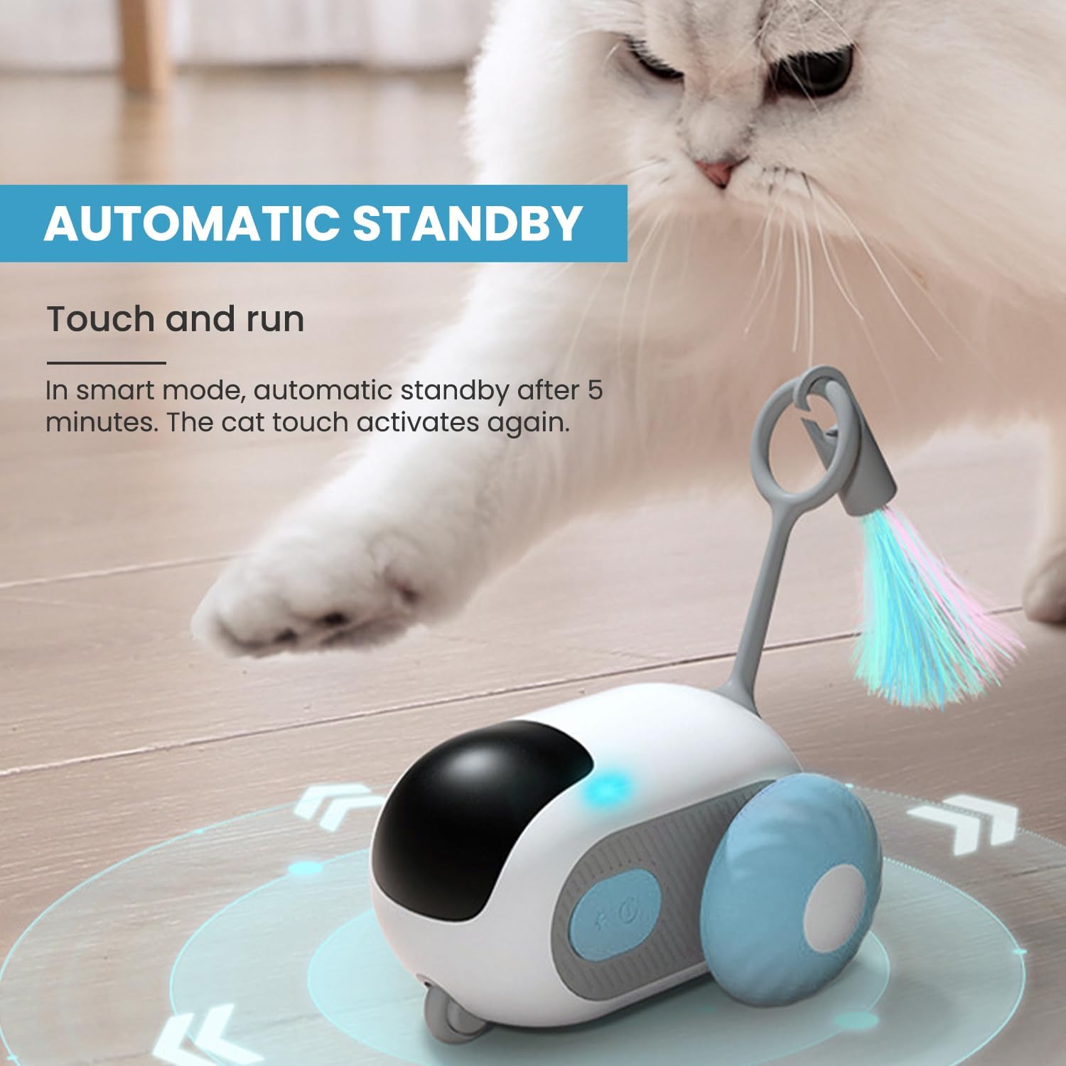 لعبة تفاعلية مطورة للقطط بجهاز تحكم عن بعد في الأماكن المغلقة بتصميم سيارة لعبة ذكية ذاتية التشغيل وقابلة لإعادة الشحن بمنفذ USB مع ريش من نيكومي (لون برتقالي)