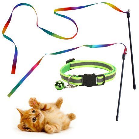 لعبة عصا قوس قزح للقطط، حبل عصا تدريب تفاعلية للقطط الصغيرة، شريط ملون جذاب لمعظم القطط والقطط الصغيرة (قطعتان)