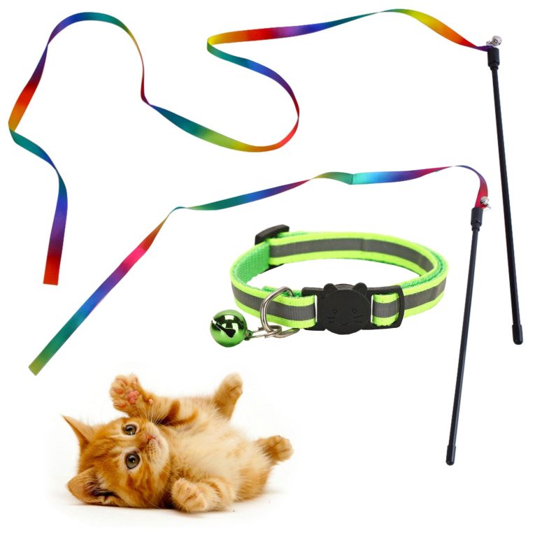 لعبة عصا قوس قزح للقطط، حبل عصا تدريب تفاعلية للقطط الصغيرة، شريط ملون جذاب لمعظم القطط والقطط الصغيرة (قطعتان)