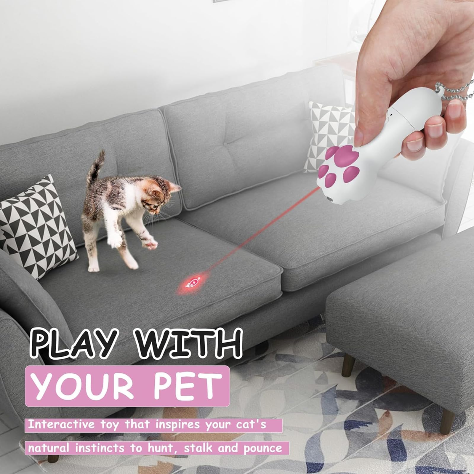 لعبة قطط بوليفيا، لعبة قطط 3 في 1 مع 3 اوضاع اضاءة، لعبة ليزر اوتوماتيكية للقطط مع USB قابلة لاعادة الشحن، للقطط والكلاب في الاماكن المغلقة والمطاردة والتمارين