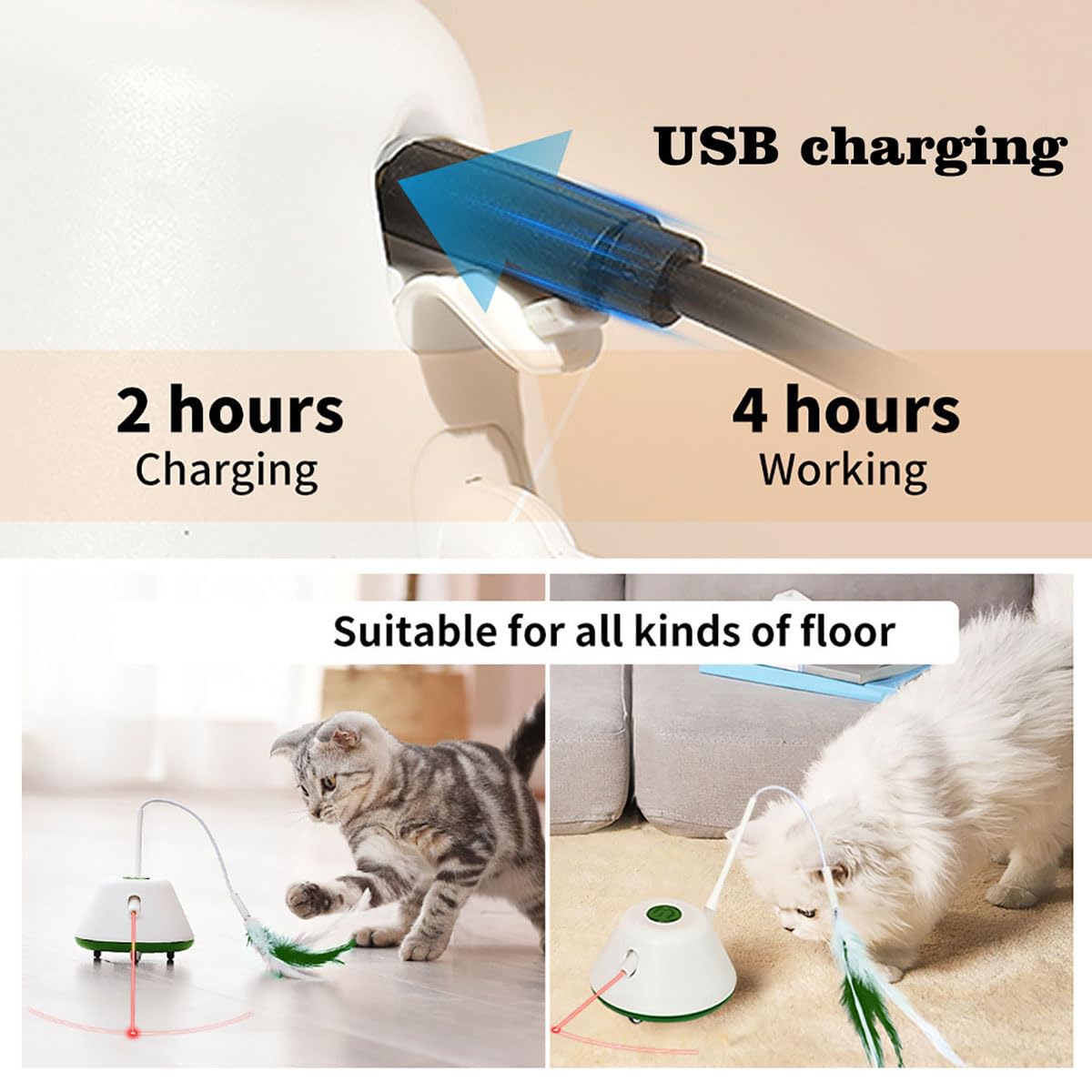 لعبة قطط تفاعلية YDWB مزودة بإضاءة ليد وثلاث ريش دوارة بزاوية 360° مع 3 مستويات سرعة قابلة للتعديل لتحفيز النشاط والتمرين مناسبة للقطط المنزلية