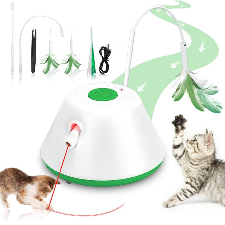 لعبة قطط تفاعلية YDWB مزودة بإضاءة ليد وثلاث ريش دوارة بزاوية 360° مع 3 مستويات سرعة قابلة للتعديل لتحفيز النشاط والتمرين مناسبة للقطط المنزلية