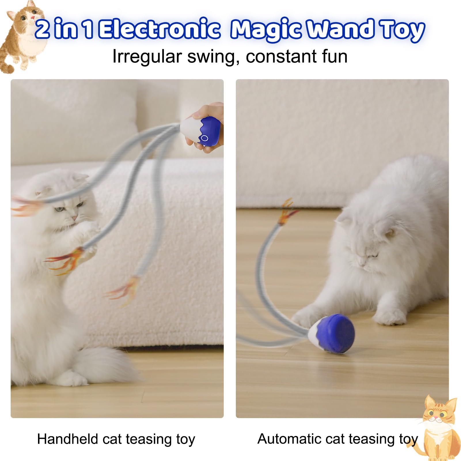لعبة للقطط من بيتكرونيز، العاب مخملية تفاعلية اوتوماتيكية قابلة لاعادة الشحن مع ذيل تشويقي سيليكون، مثالية للقطط والقطط الصغيرة، رفيق ممتع للتمرين واللعب (MR-ازرق)