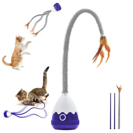 لعبة للقطط من بيتكرونيز، العاب مخملية تفاعلية اوتوماتيكية قابلة لاعادة الشحن مع ذيل تشويقي سيليكون، مثالية للقطط والقطط الصغيرة، رفيق ممتع للتمرين واللعب (MR-ازرق)
