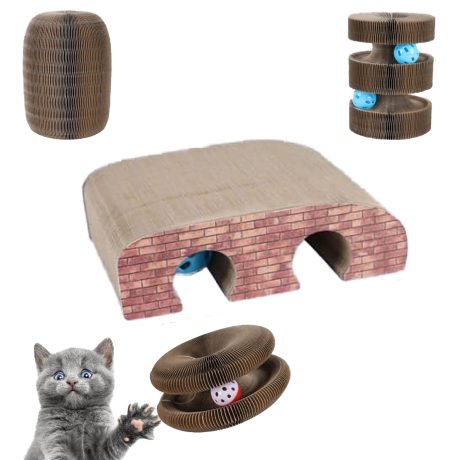 لوح خدش للقطط السحرية من رايت شور، خداشة قطط، لعبة للقطط قابلة للطي مع كرة جرس متينة وقابلة لاعادة التدوير للعب في الاماكن المغلقة