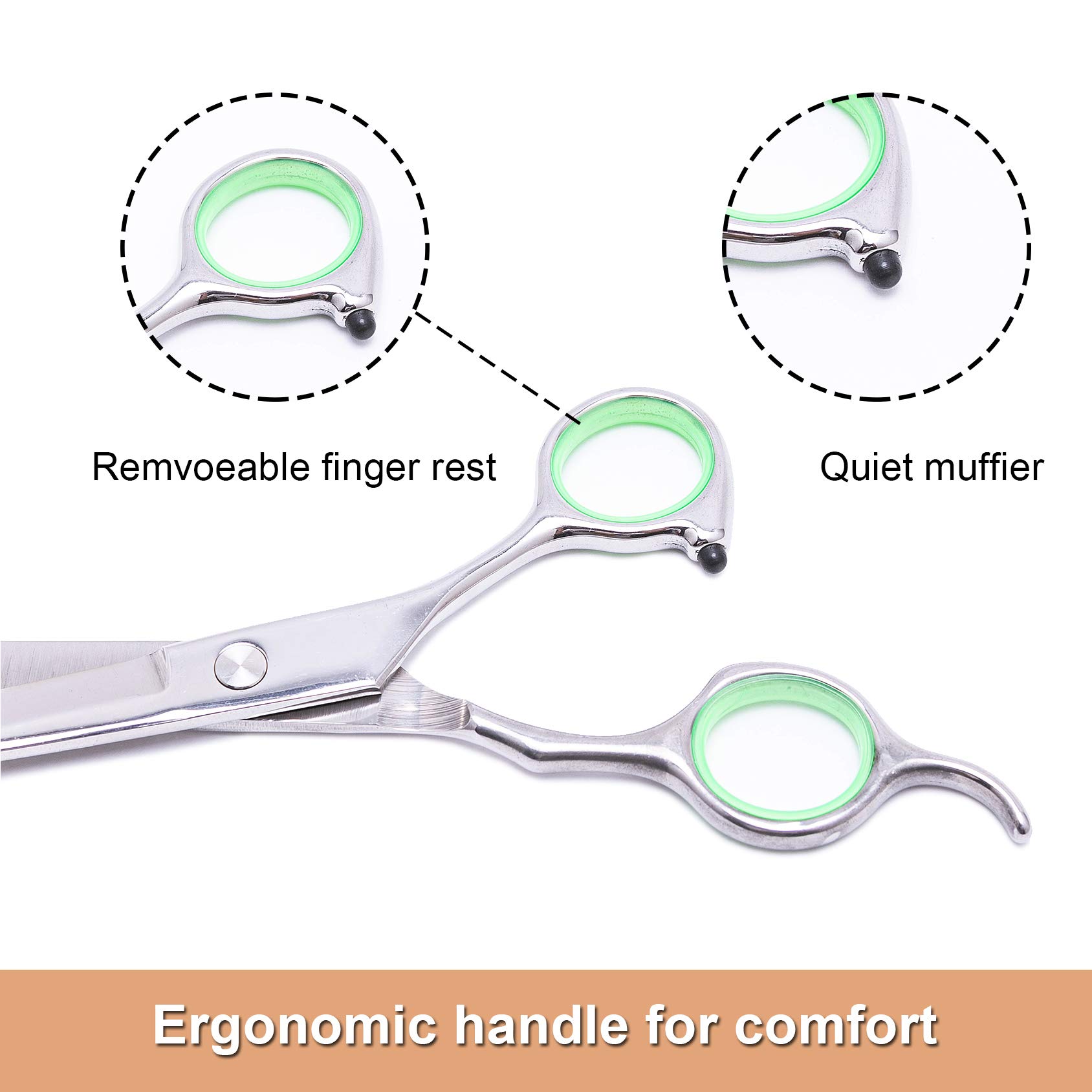 لوفن بت مقص احترافي للعناية بالحيوانات الاليفة للكلاب والقطط مع طرف دائري غير حاد من الستانلس ستيل، مقص منحني للكلاب للعناية بالقطط والكلاب
