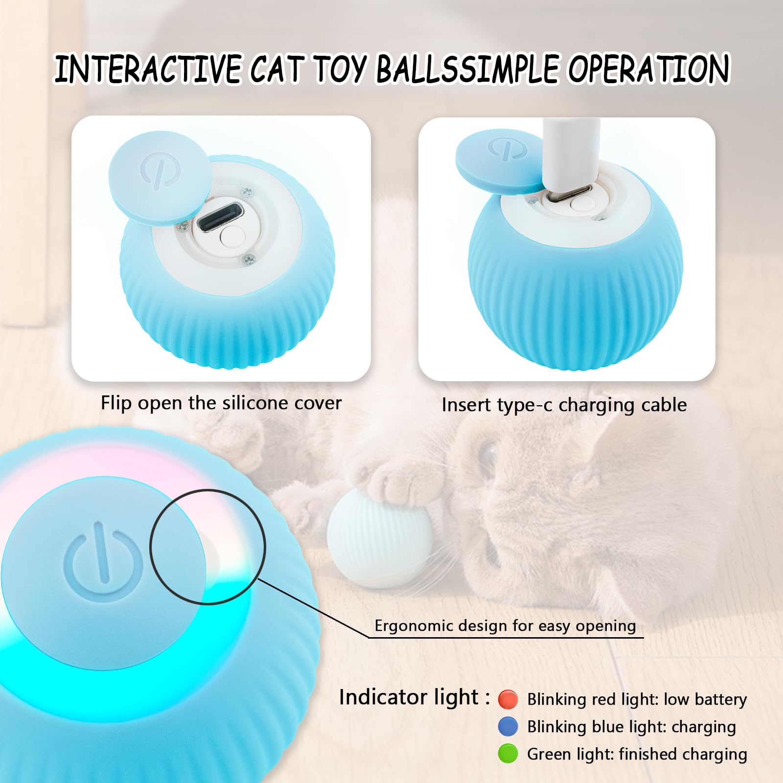 ليليان لعبة تفاعلية للقطط 2.0، لعبة دوارة اوتوماتيكية ذكية للقطط تتحرك ذاتيا للعب في الاماكن المغلقة مع اضواء LED، كرات لعبة للقطط