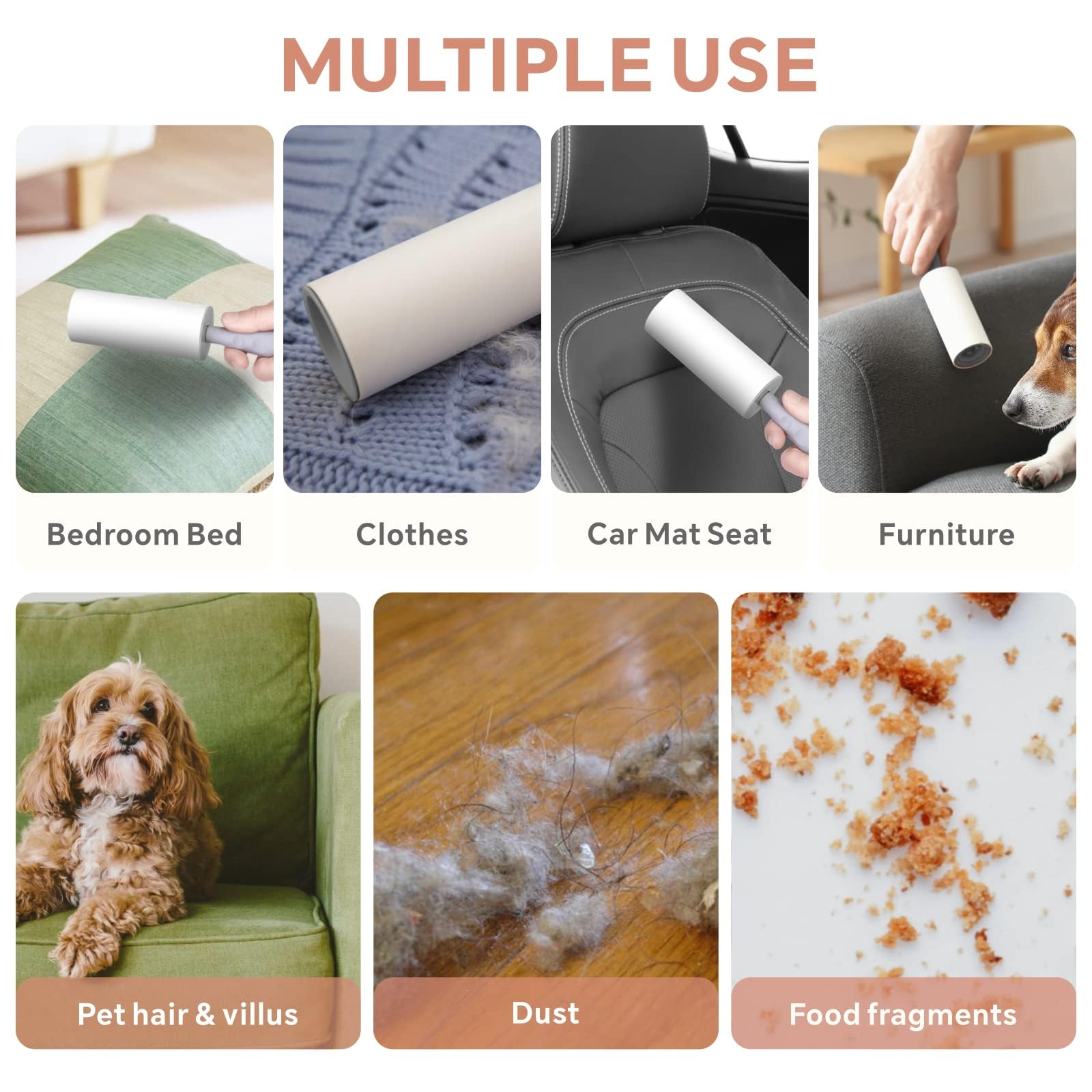 مجموعة ازالة الوبر الدوارة من بايشن مع 6 عبوات اعادة تعبئة، فرشاة زغب للملابس والاثاث والسرير والسيارة وشعر القطط والكلاب والسجاد والغبار (360 ورقة)