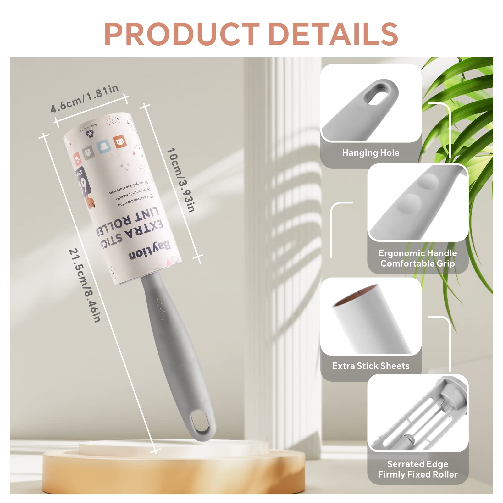 مجموعة ازالة الوبر الدوارة من بايشن مع 6 عبوات اعادة تعبئة، فرشاة زغب للملابس والاثاث والسرير والسيارة وشعر القطط والكلاب والسجاد والغبار (360 ورقة)