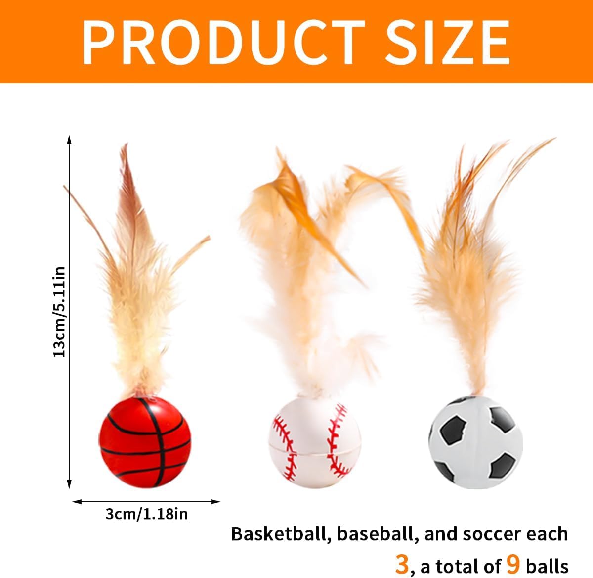 مجموعة العاب كرات ريشة للقطط من جوميراي، 9 قطع - العاب قطط نطاطة مرنة مع ذيول ريشة، كرات دوارة مطاطية للقطط في الاماكن المغلقة وتمارين القطط الصغيرة