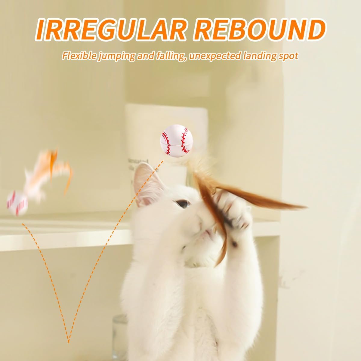 مجموعة العاب كرات ريشة للقطط من جوميراي، 9 قطع - العاب قطط نطاطة مرنة مع ذيول ريشة، كرات دوارة مطاطية للقطط في الاماكن المغلقة وتمارين القطط الصغيرة