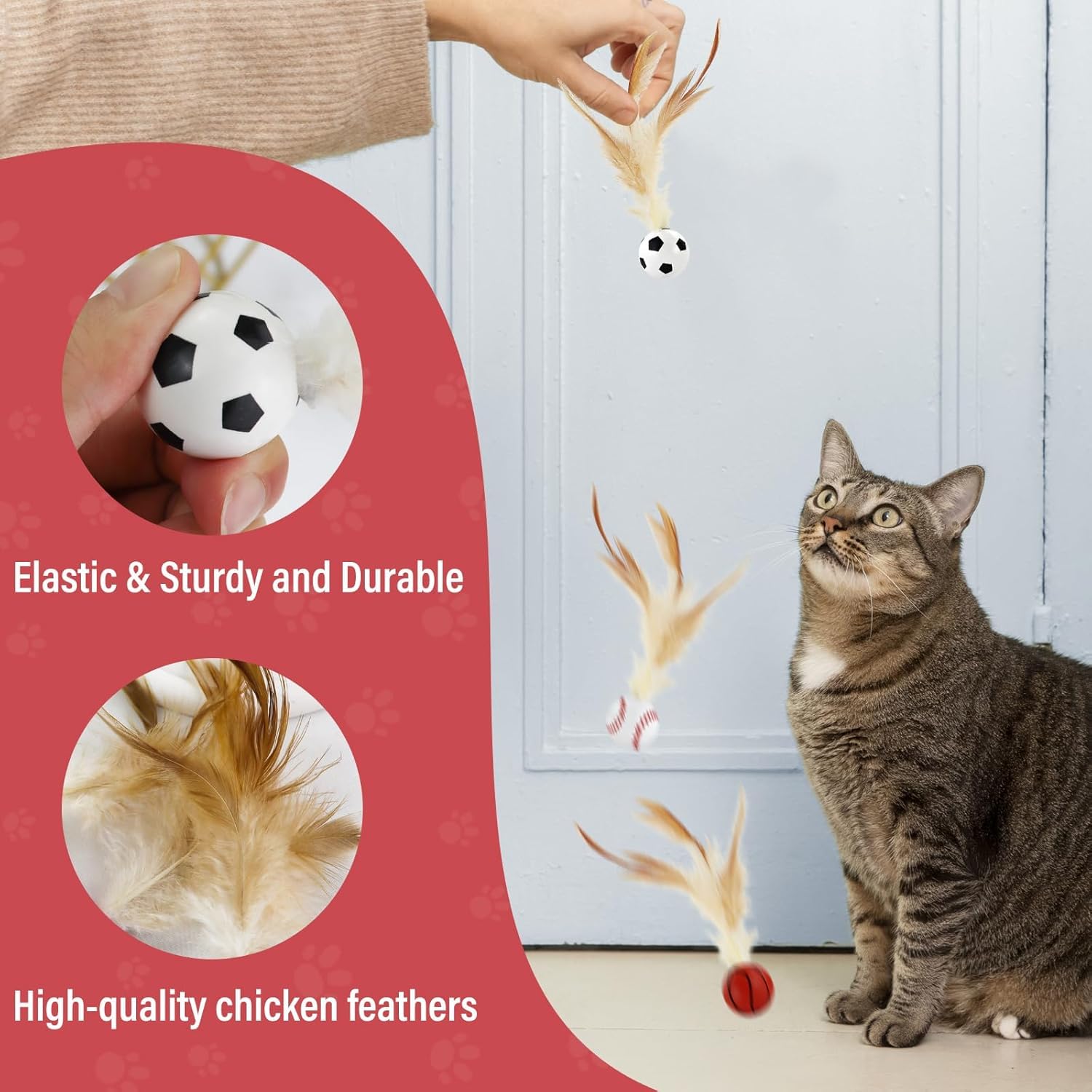 مجموعة العاب كرات ريشة للقطط من جوميراي، 9 قطع - العاب قطط نطاطة مرنة مع ذيول ريشة، كرات دوارة مطاطية للقطط في الاماكن المغلقة وتمارين القطط الصغيرة