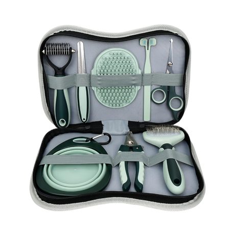 مجموعة العناية بالقطط والكلاب مكونة من 8 قطع من تيريفي، تتضمن مقص اظافر ومبرد للحيوانات الاليفة وفرشاة ذاتية التنظيف لازالة تساقط الشعر وفرشاة فك تشابك الشعر وفرشاة شامبو وفرشاة اسنان ووعاء للحيوانات