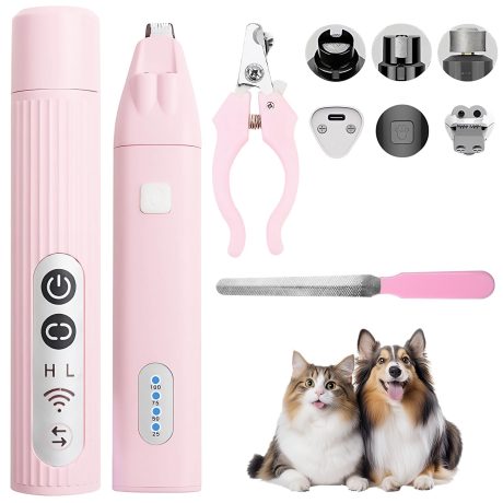 مجموعة العناية بالكلاب والقطط والكلاب، قابلة لاعادة الشحن منخفضة الضوضاء، تتضمن قصافة للحيوانات الاليفة وطحن اظافر الكلاب، ماكينة حلاقة شعر الكلاب والقطط، ماكينة حلاقة كهربائية لمخالب الحيوانات