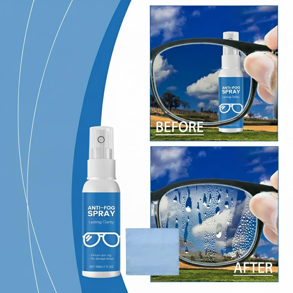 مجموعة تنظيف عدسات النظارات - زجاجة بخاخ لتنظيف العدسات 30 مل + قطعة قماش تنظيف من المايكروفايبر - آمنة لجميع العدسات والنظارات والشاشات من نالاكال - شفافة