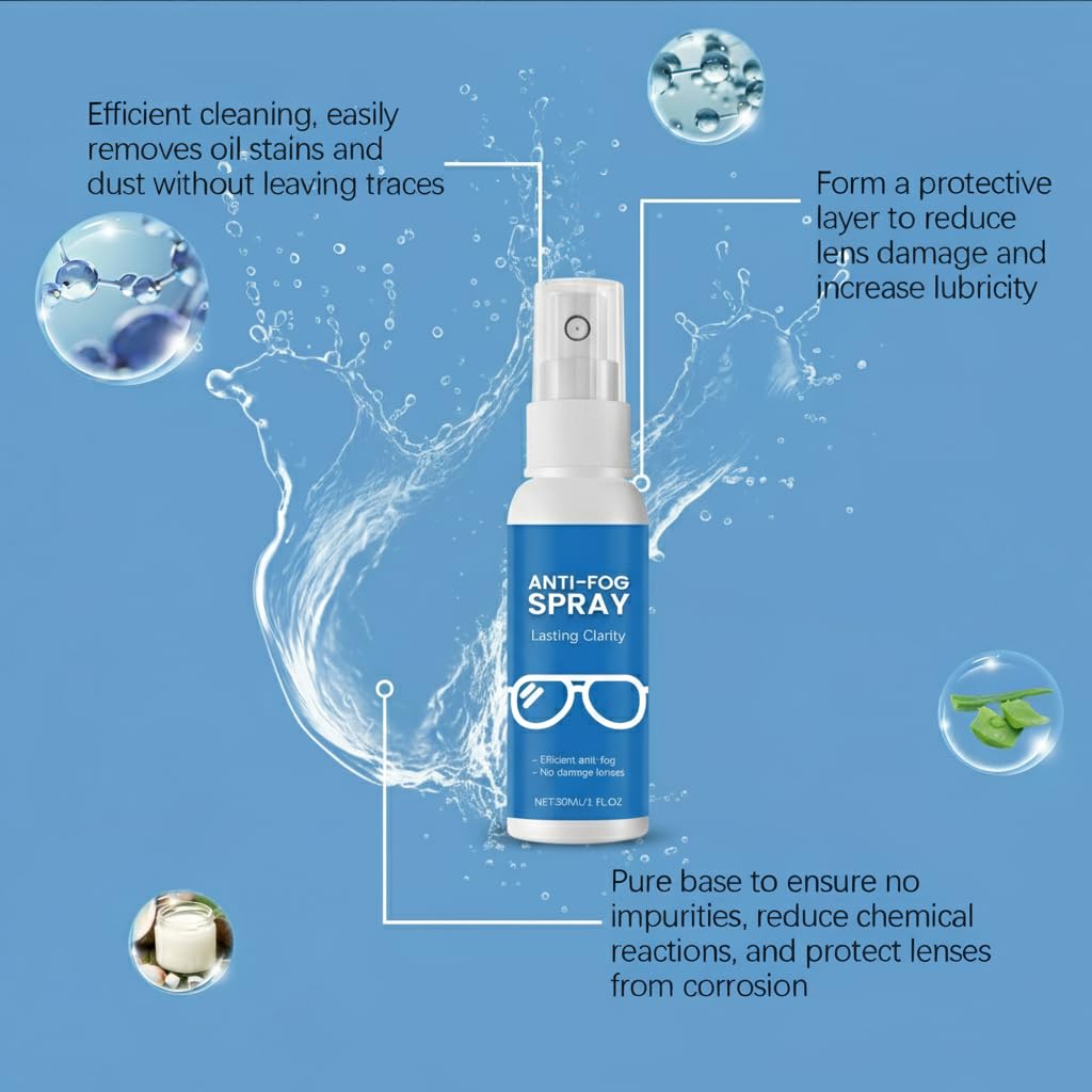 مجموعة تنظيف عدسات النظارات - زجاجة بخاخ لتنظيف العدسات 30 مل + قطعة قماش تنظيف من المايكروفايبر - آمنة لجميع العدسات والنظارات والشاشات من نالاكال - شفافة