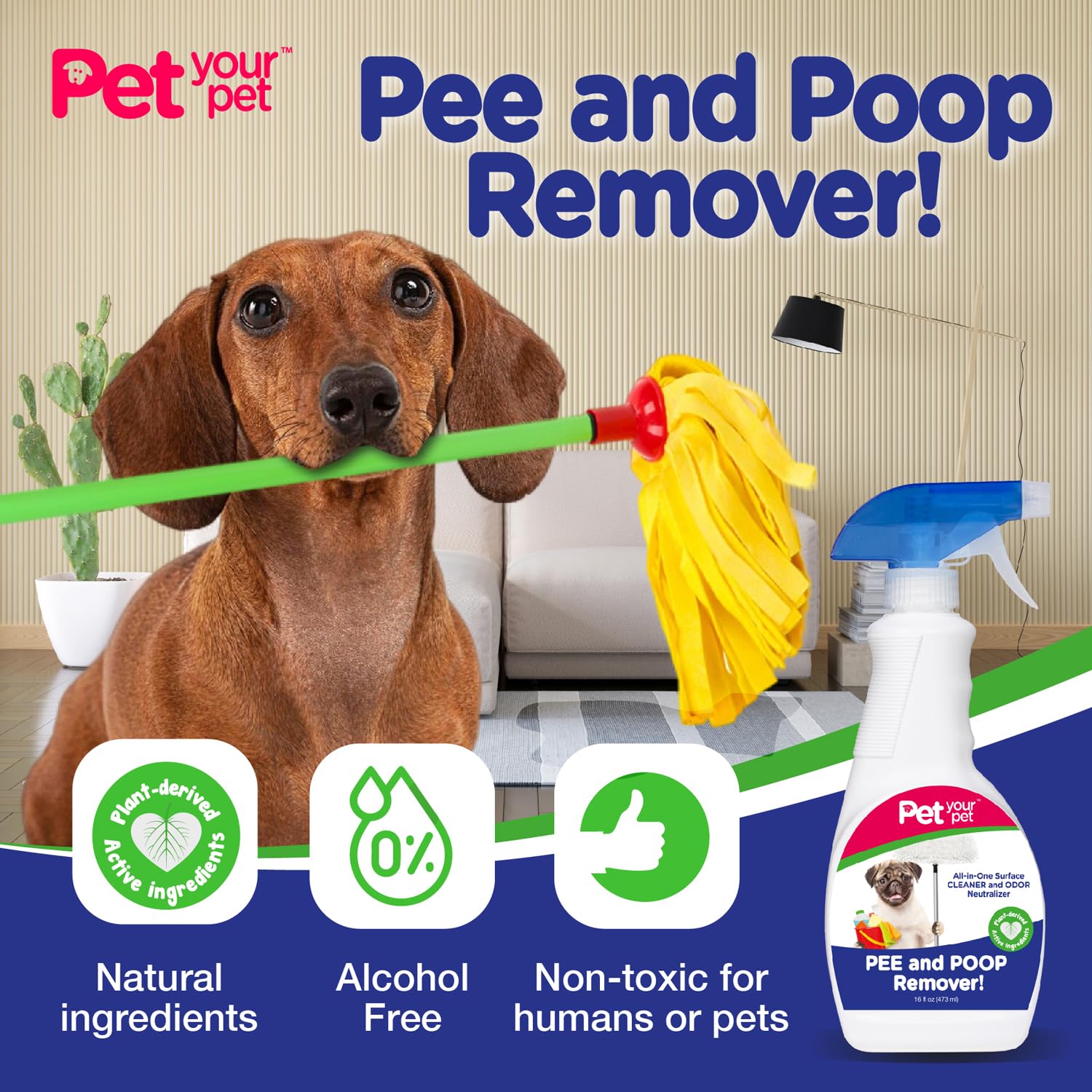 مزيل التبول والبراز للكلاب من بيت يور بيت، 32 اونصة سائلة، مزيل البقع والروائح الكريهة للحيوانات الاليفة الكل في واحد مع مكونات مشتقة من النباتات - مزيلات البقع والروائح للتنجيد والسجاد والجلد