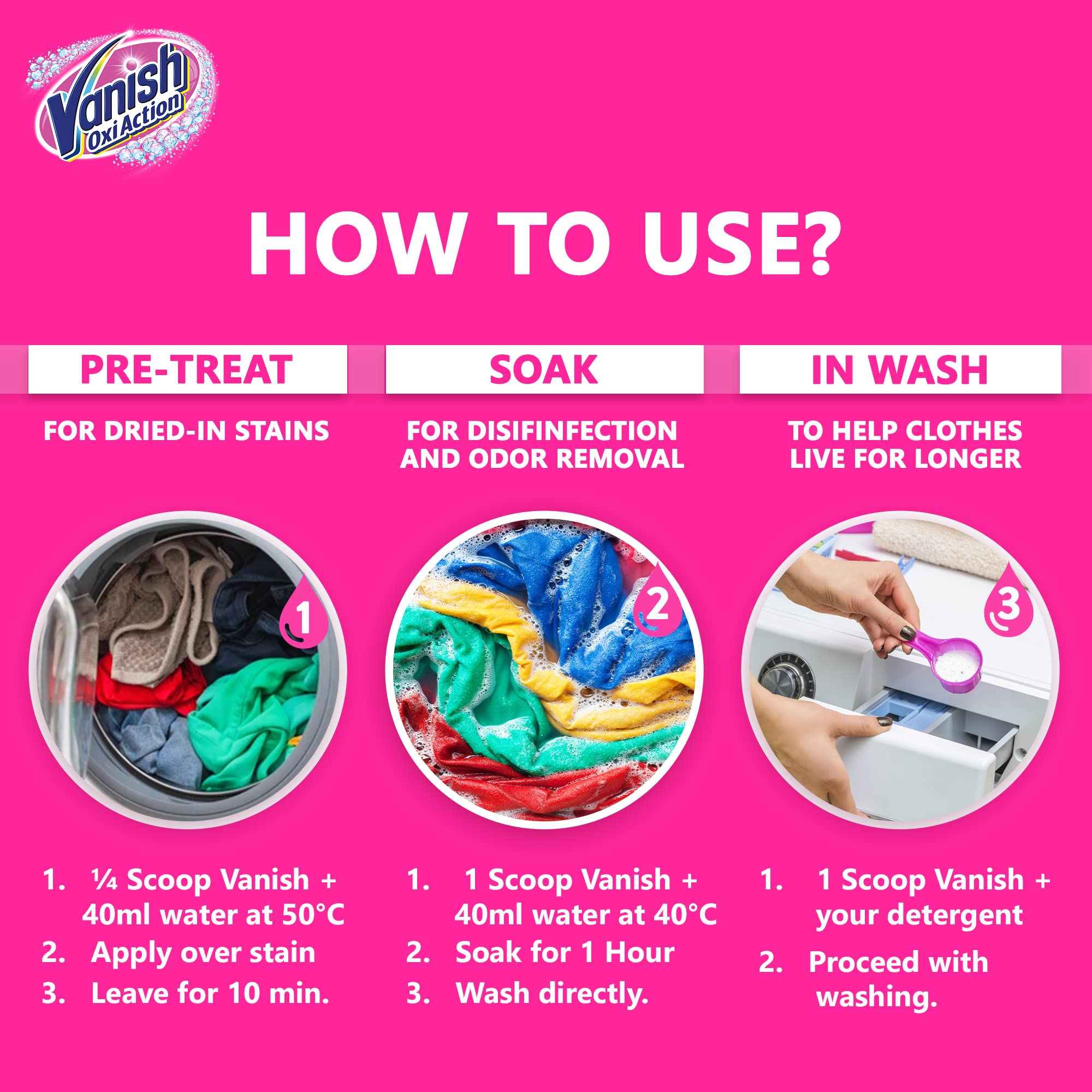 مسحوق ڤانيش أوكسي أكشن القوة المتعددة لإزالة بقع الأقمشة مع مغرفة ، مثالي للاستخدام في الغسالة الكهربائية ، 700 جرام، 700.0 غرامات