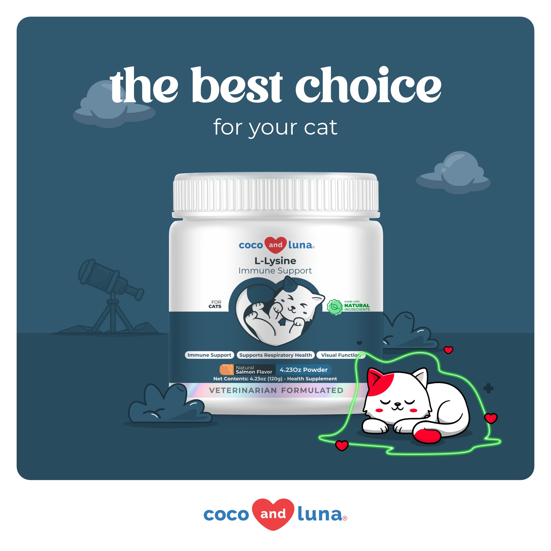 مكمل ليسين للقطط 900 ملجم مع مغرفة - مكمل للقطط للعطس وسيلان الأنف والبرد ودعم المناعة ووظيفة العين وصحة الجهاز التنفسي، مسحوق ليسين