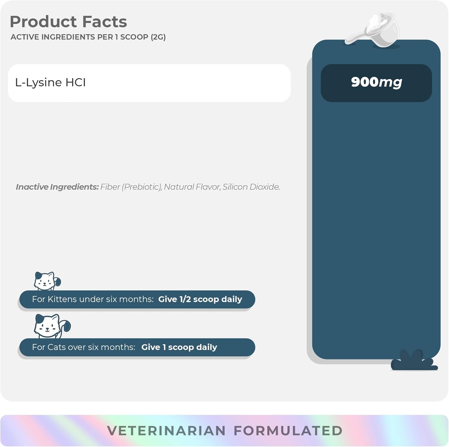 مكمل ليسين للقطط 900 ملجم مع مغرفة - مكمل للقطط للعطس وسيلان الأنف والبرد ودعم المناعة ووظيفة العين وصحة الجهاز التنفسي، مسحوق ليسين