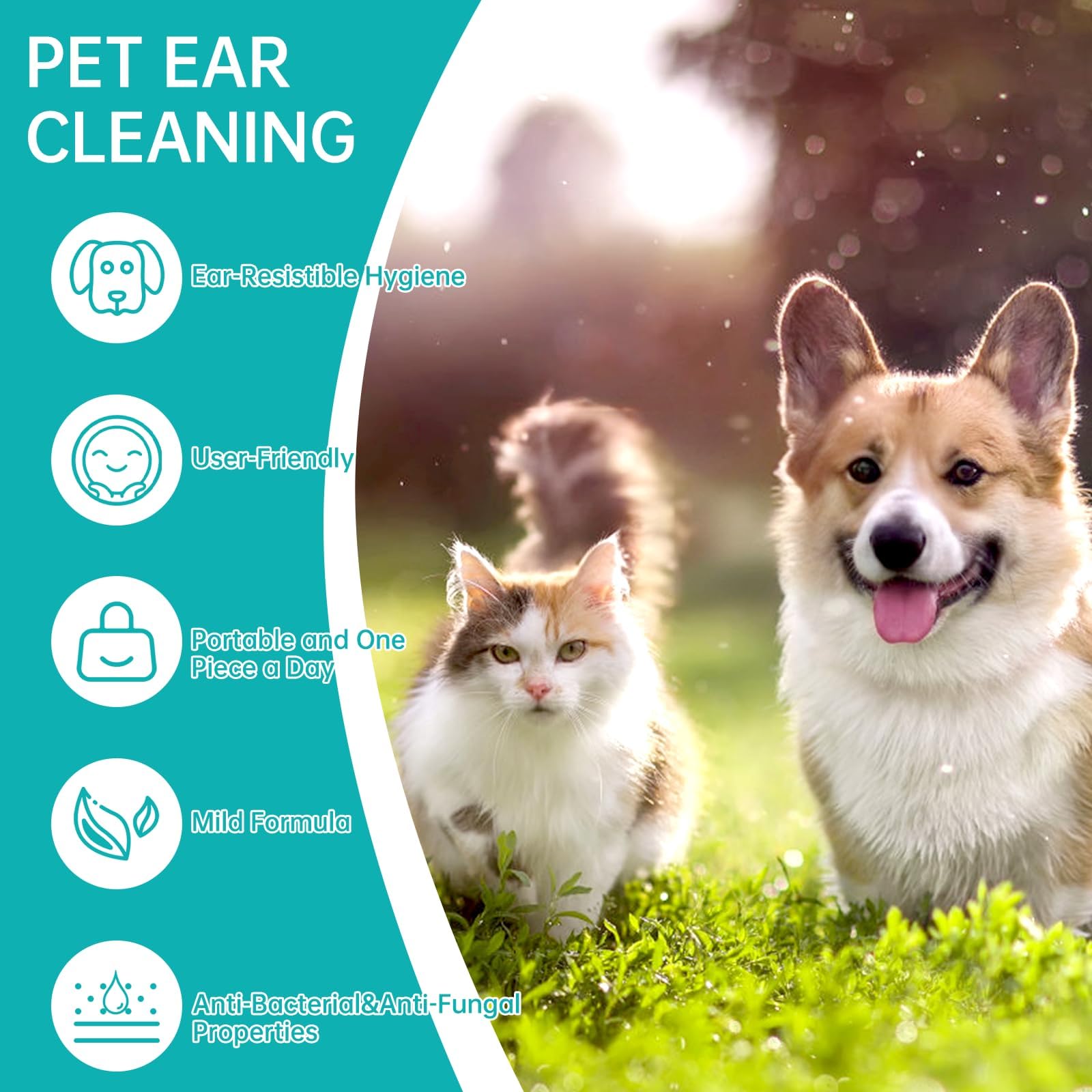 مناديل مبللة لاذن الكلاب وسادات اصابع لتنظيف الاذن للكلاب والقطط للاستعمال مرة واحدة قابلة للتحلل البيولوجي لازالة شمع تمنع الرائحة الكريهة وحكة اذن ناعمة وسريعة وسهلة، من نالاكال