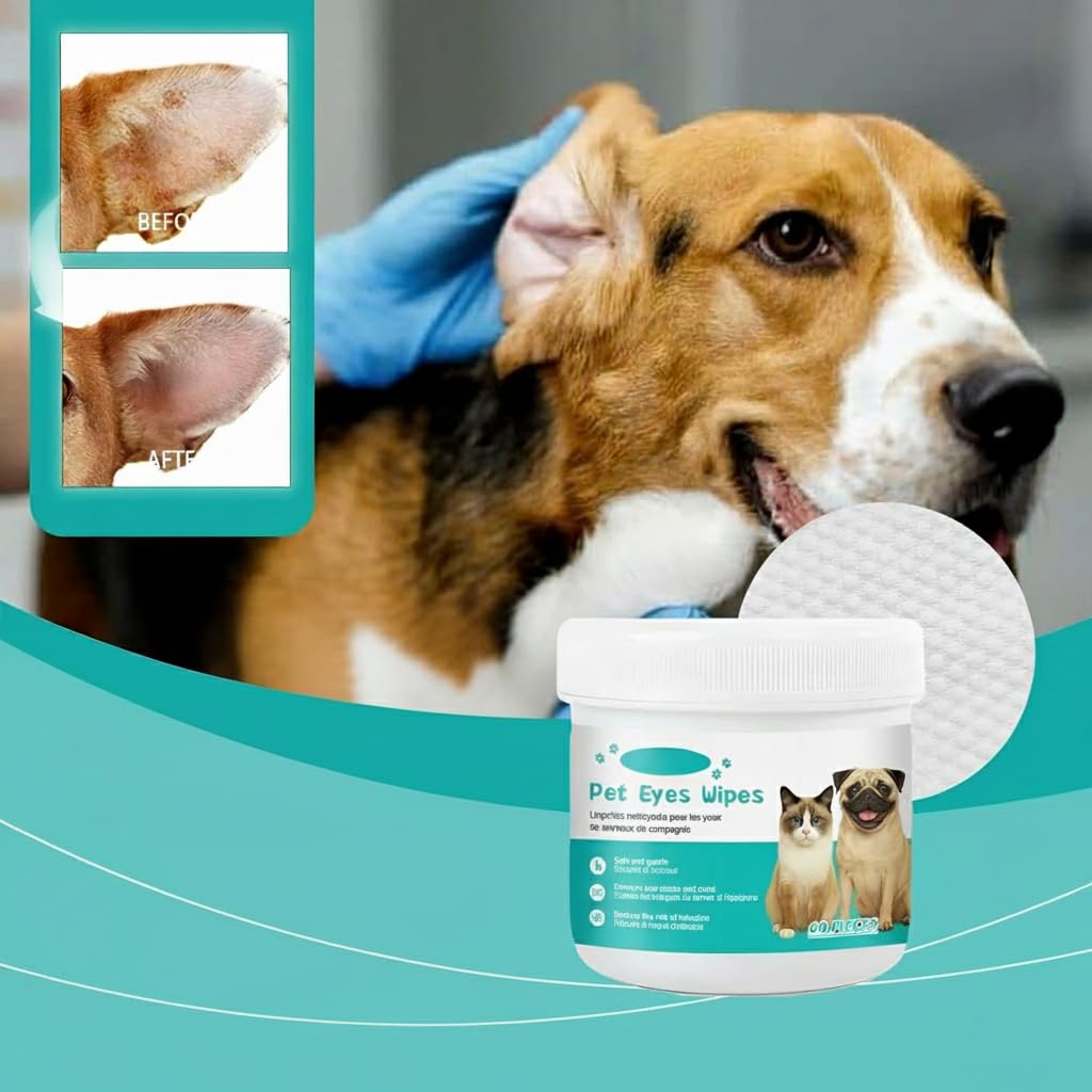 مناديل مبللة لازالة بقع عين القطة للكلاب والقطط - 60 قطعة من وسادات تنظيف عيون الحيوانات الاليفة لبقع الدموع والمخاط والتفريغ والعناية اليومية للجراء والقطط الصغيرة والسلالات